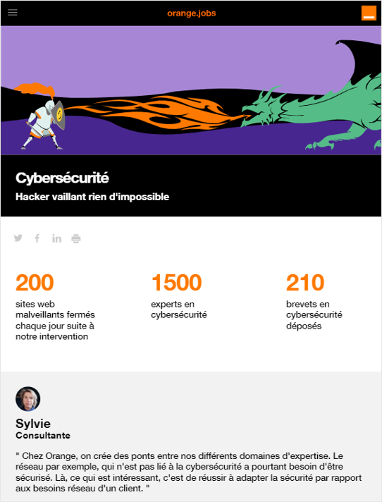 Page carrière cybersécurité Orange