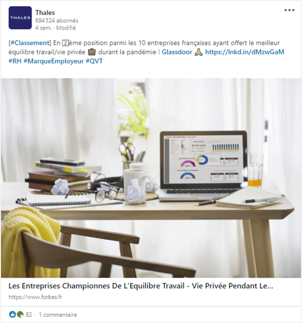 Classement Travail/Vie privée Thalès