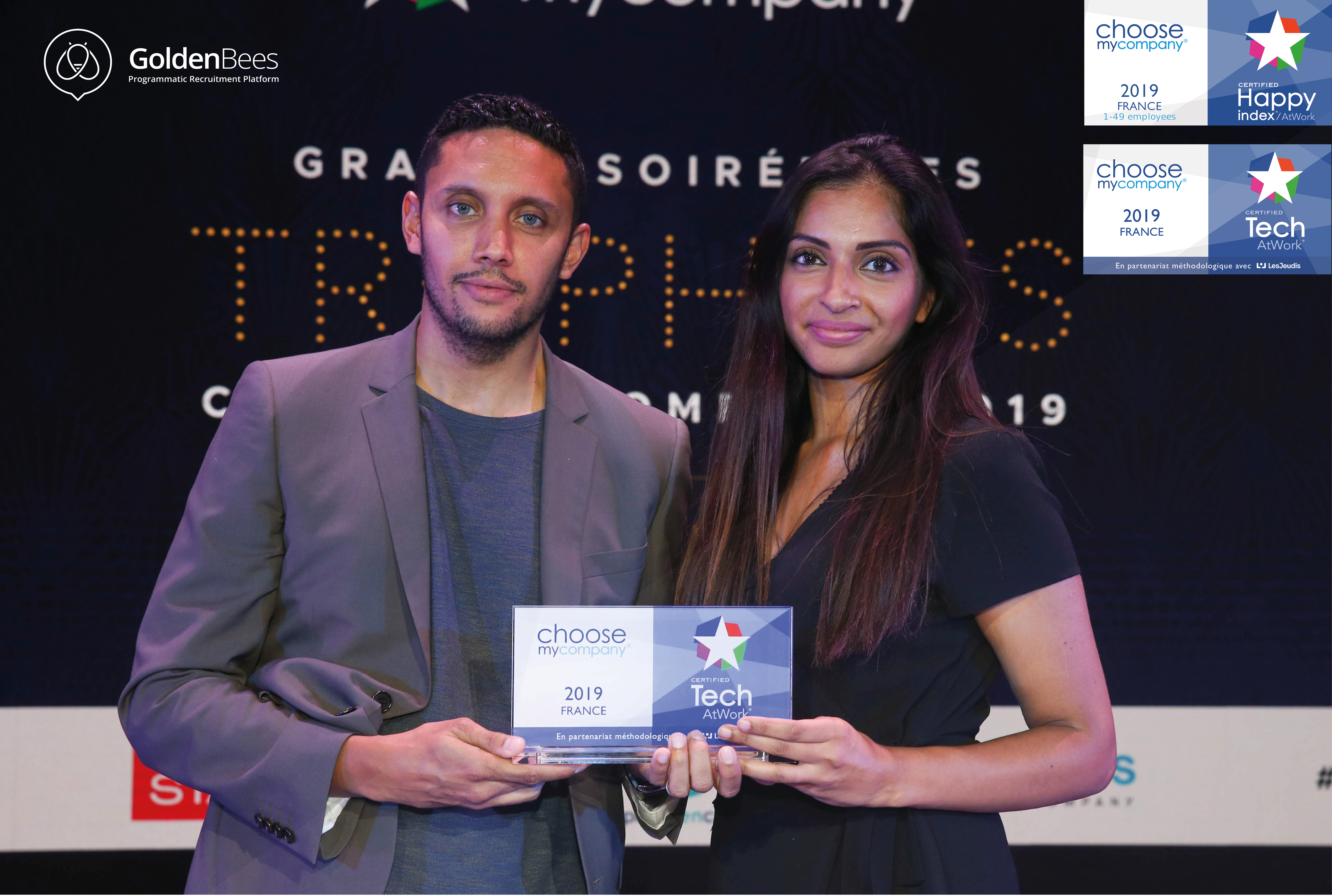 Golden Bees obtient le 1er prix TechAtWork 2019 qui distingue les startups où les salariés IT sont les plus motivés et heureux